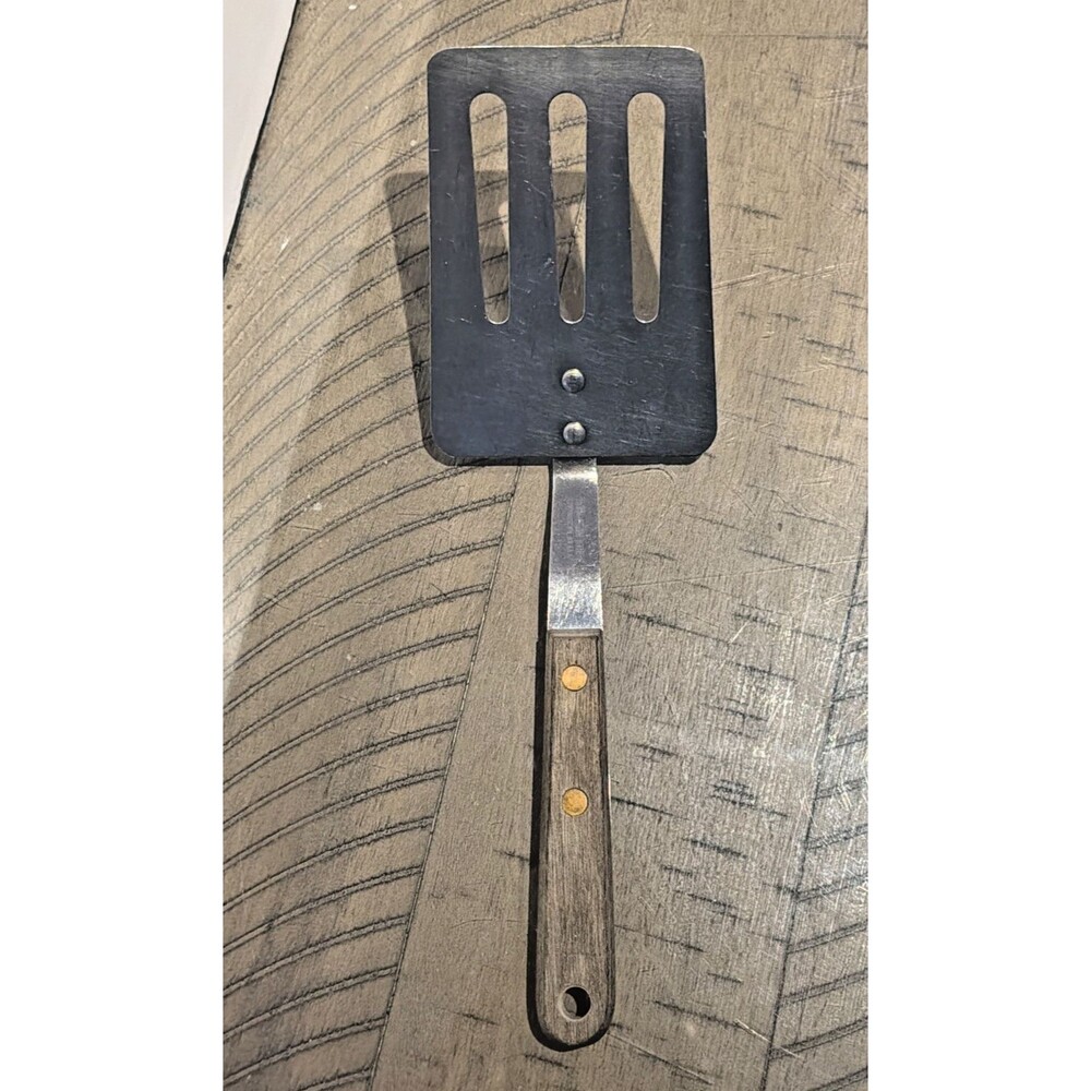 Vtg Robinson Knife short spatula Stainless 3 Slotted Wood Handle USA